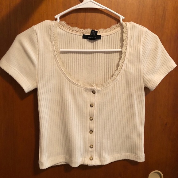Cream Ribbed Button Up Top - Picture 2 of 6